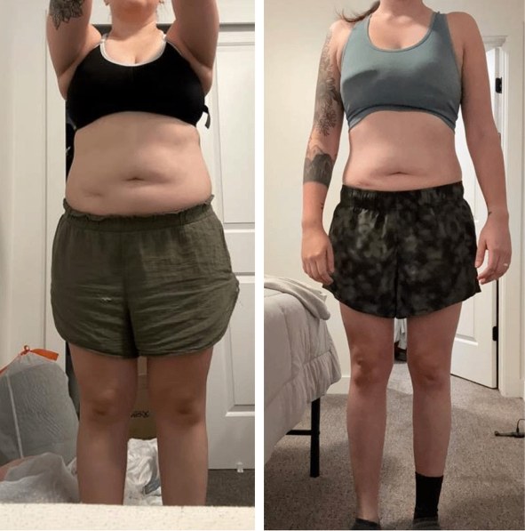 Ashley before and after transformation, Down 45 lbs over a year and 3 months