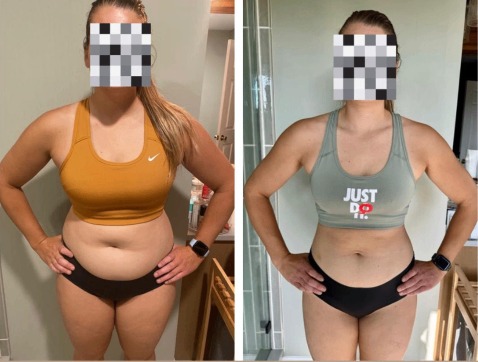 Sarah before and after transformation, Down 22 lbs in 4 months