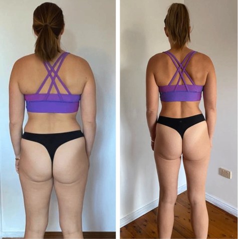 Cara before and after transformation, Down 7.5 kg in 12 weeks