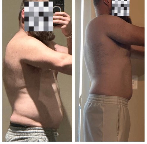 Seth before and after transformation, Down 2 inches in the waist and chest in 3 months