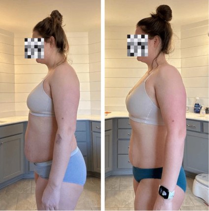 Courtney before and after transformation, Down 18 lbs in 3 months