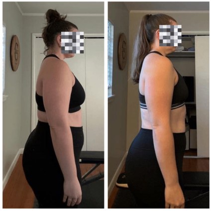 Zoey before and after transformation, Down 22 lbs in 4 months